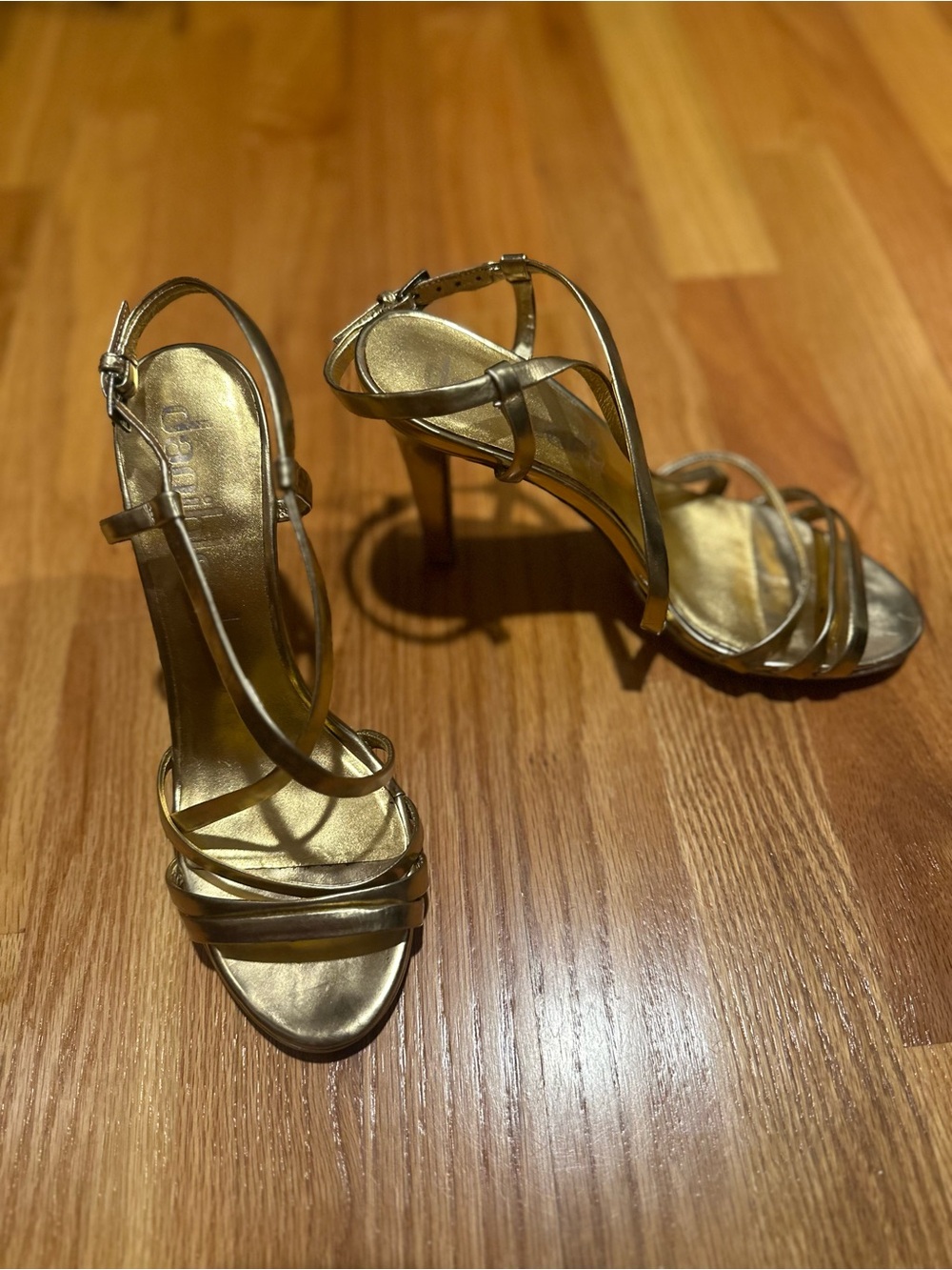 Metallic Gold Strappy High Heel Sandals - Women